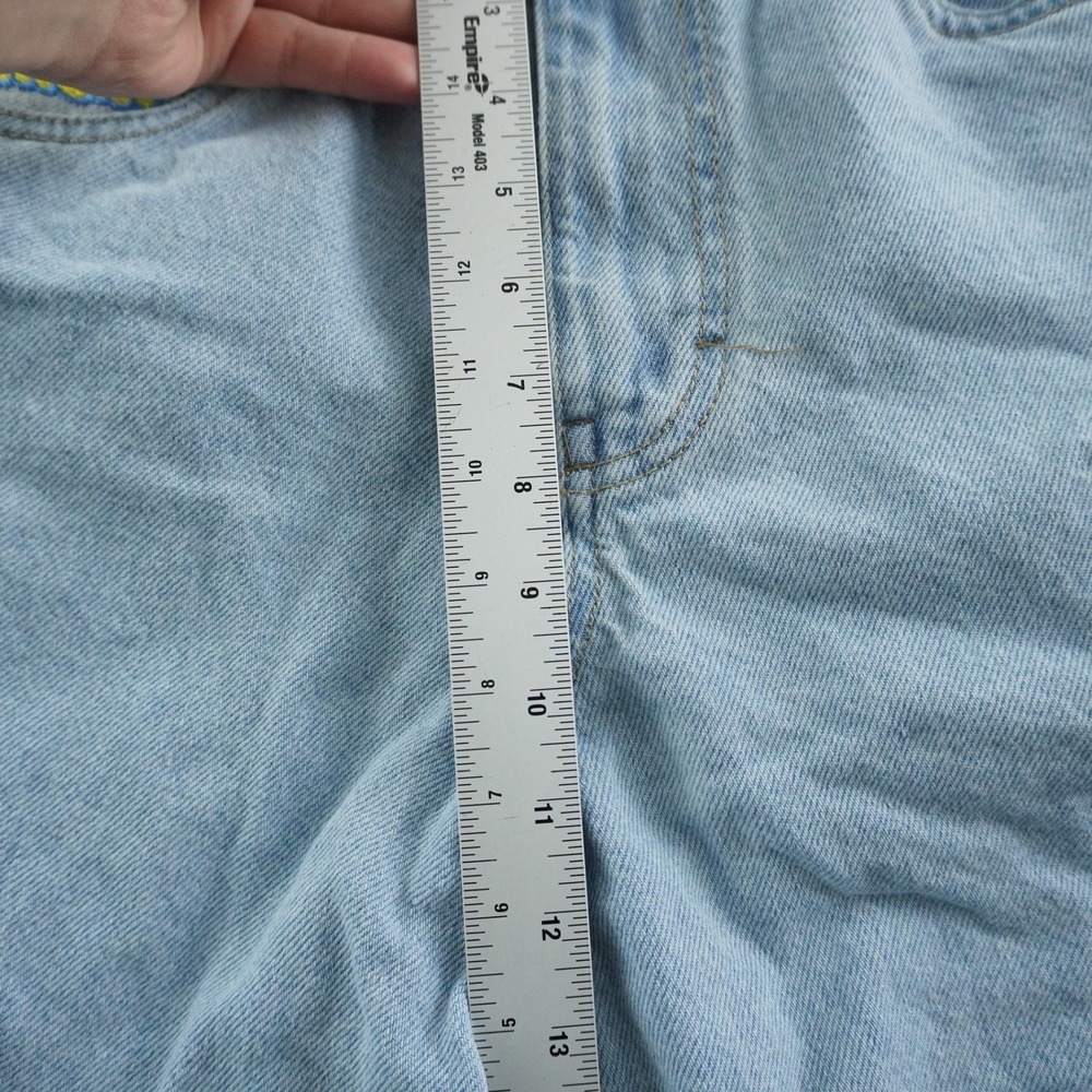 Empyre Denim Shorts Mens 28 Light Blue Baggy Raw Hem Embroidered Skate Jorts - Picture 5 of 15